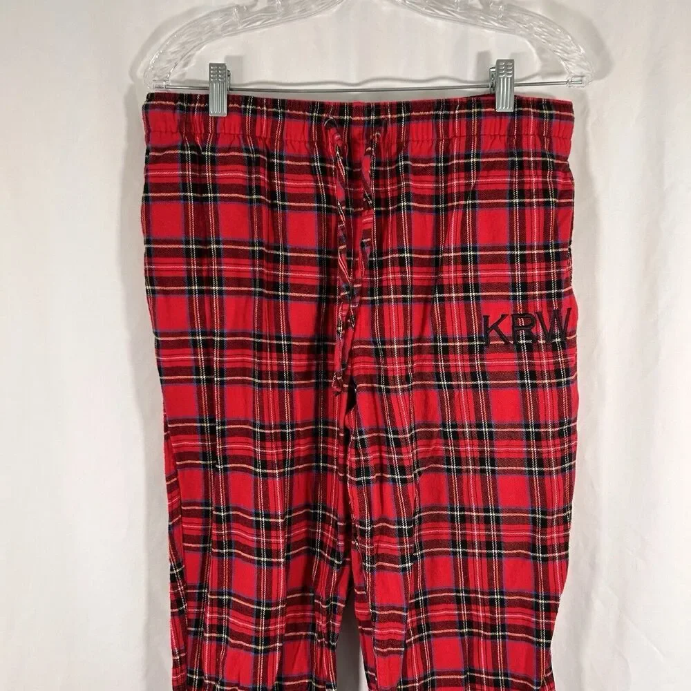 J. Crew Sleep Pants Men's Large Red Plaid Drawstring Pull On Pockets KRW Cotton
